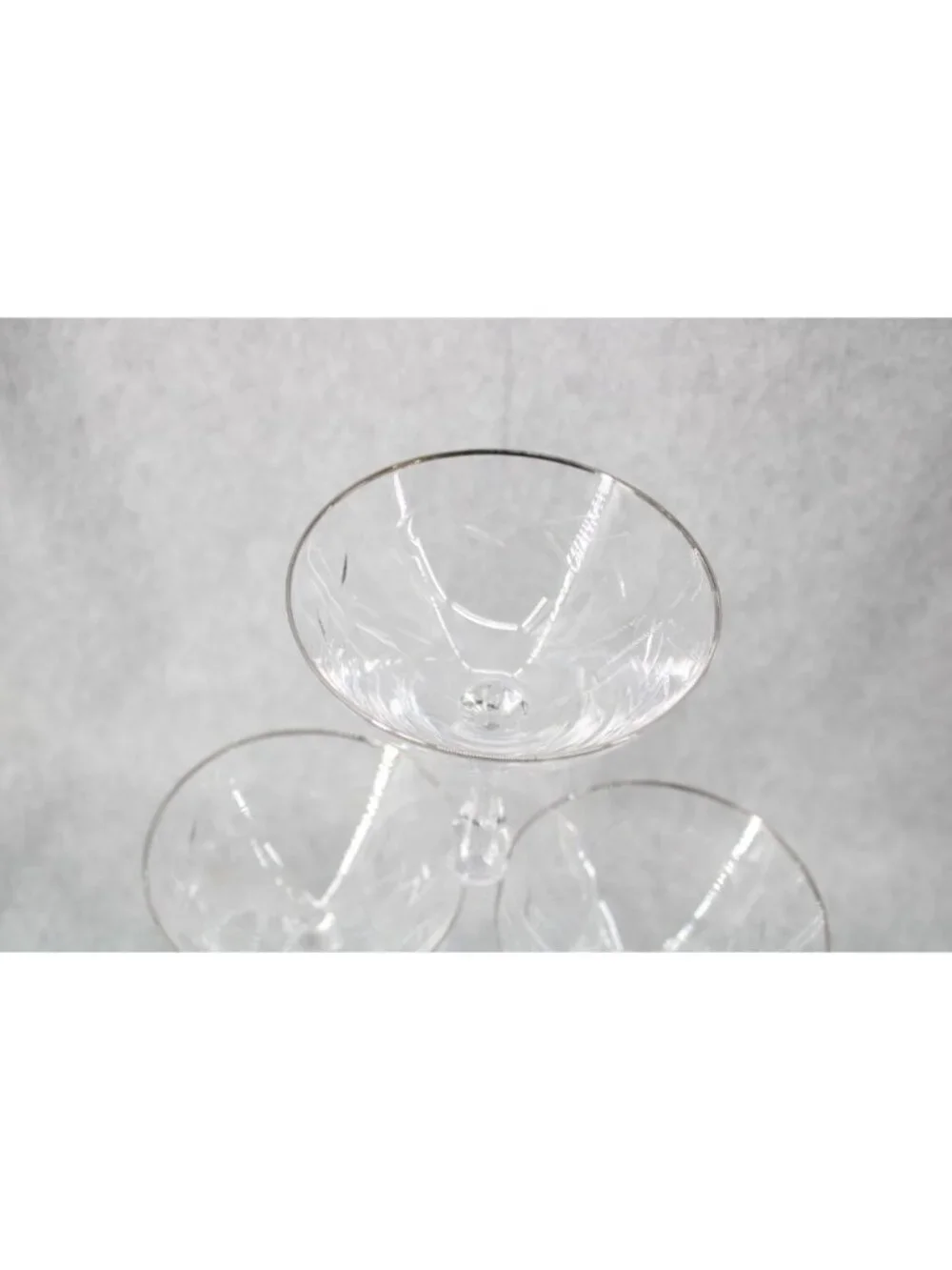 3 Tiffin Silver Rim Edged Sherbert Champagne Martini Clear Vintage 94840